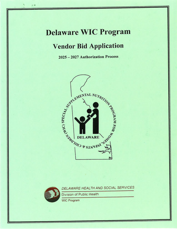 Delaware WIC Program vendor bid application cover page